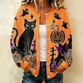 thumbnail image 2 of ZHOGXU Halloween Theme Knit Cardigan For Women Black Cat Pumpkin Print Button Front Sweater Jacket Trendy,Vacation,Orange,XXL, 2 of 5