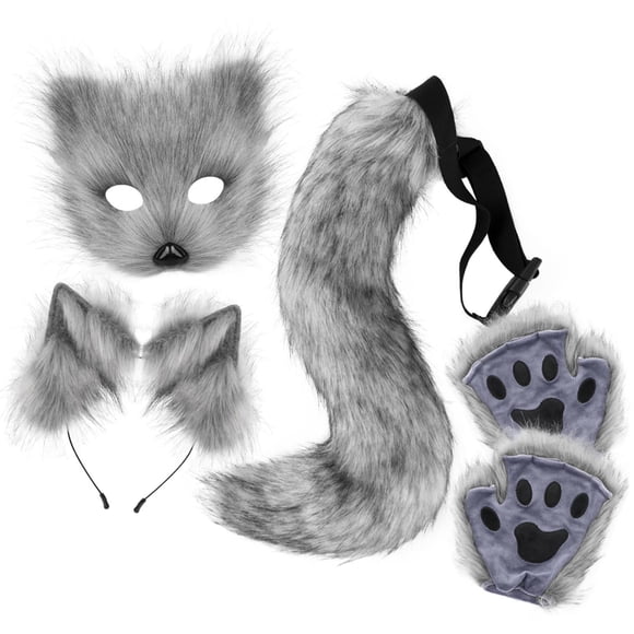 Máscara y cola de Therian diadema con orejas de animales Strade Fareast Limited Gris oscuro