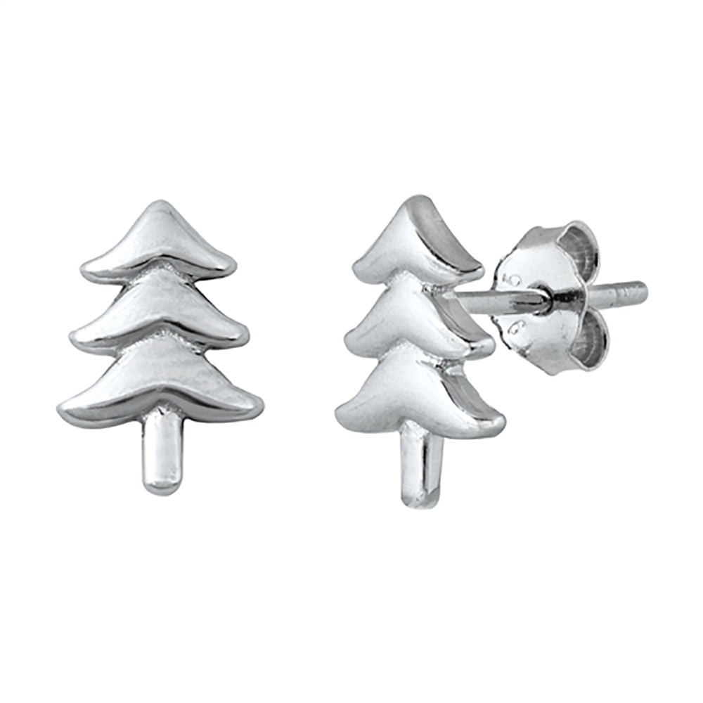 Sterling Silver Christmas Tree Stud Earrings