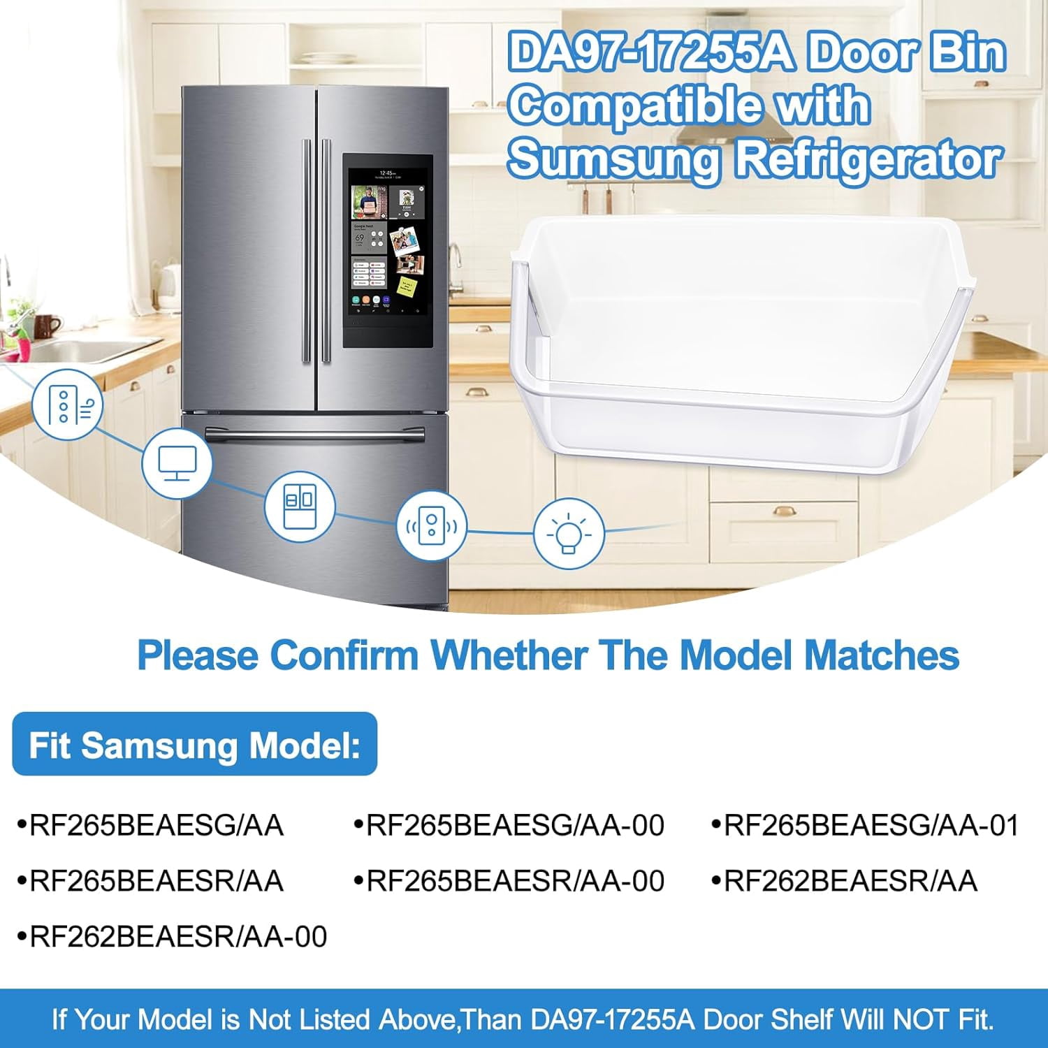 Yeefeoch DA97-17255A Replacement Refrigerator Door Shelf Bin Compatible with Samsung Refrigerator Replacement for RF265BEAESG/AA, RF265BEAESR/AA, RF262BEAESR/AA