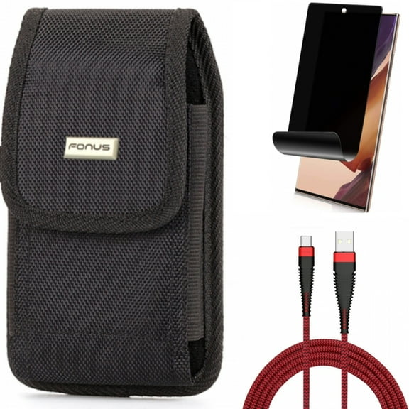 Privacy Screen Protector & 10ft USB Cable & Case Belt Clip for Samsung Galaxy Note 20 Ultra (6.9") - Combo with TPU Film Anti-Peep & Type-C Charger Cord & Swivel Holster