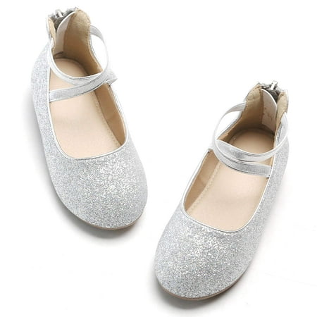 

Kiderence Girls Flat Mary Jane Shoes School Party Dress Ballerina Shoe (Toddler/Little Kids) F616 Silver - 7M