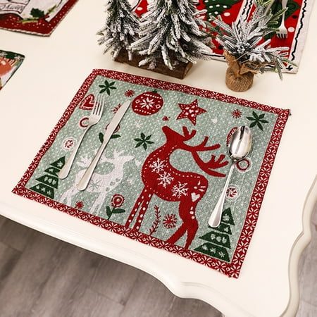 

Travelwant 4Pcs Christmas Tree Placemats for Dining Table Merry Durable Washable Non-Slip Heat Insulation Place Mats Parties BBQ Winter Holidays