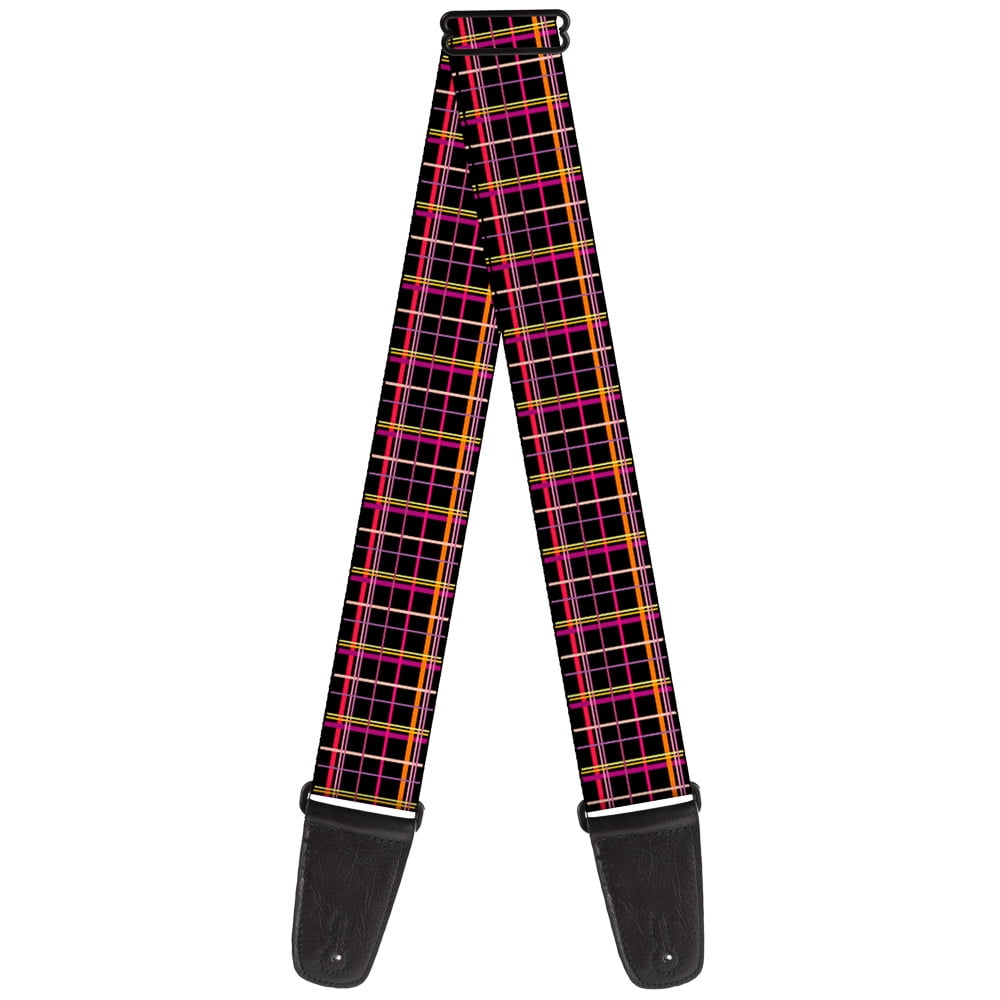 Buckle-Down Guitar Strap, Wire Grid Black Orange Purple, 2 Inches Wide