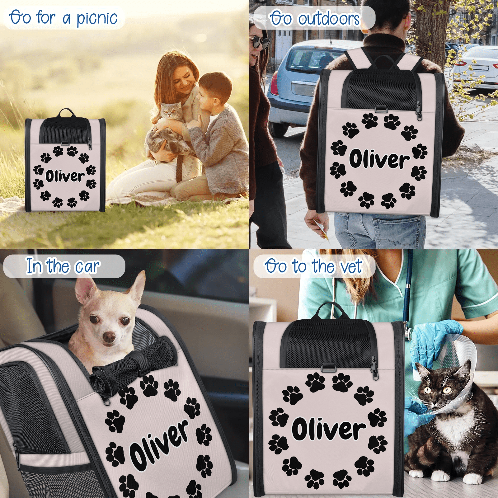Custom Name Cat Carrier Backpack,Peresonalized Pet Backpack for Small Dogs & Cats Under 13lbs,Ventilated Pet Backpack Bag for Camping Biking Hiking Travel
