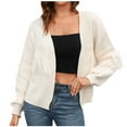 thumbnail image 2 of gbyLJF Womens Cropped Cardigans Sweaters Fall Lightweight Open Front V Neck Button Knitted Shrug Sweater A06_Beige M, 2 of 6