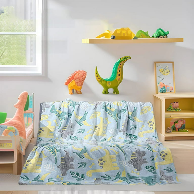 kchsji Glow-in-the-Dark Dinosaur Leaves Blanket for Kids