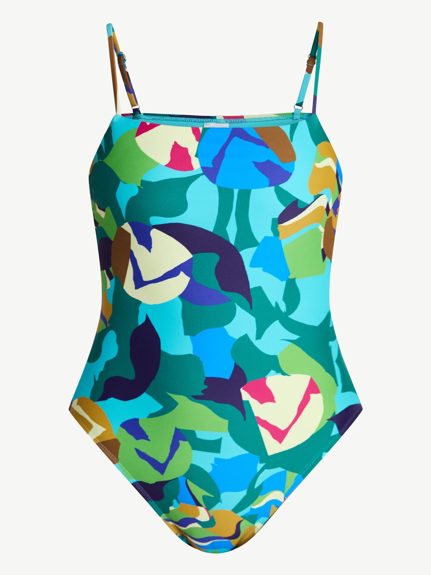 Time and Tru Women's and Women's Plus Size Square Neck One Piece Swimsuit, Sizes XS-3X, Family Swim
