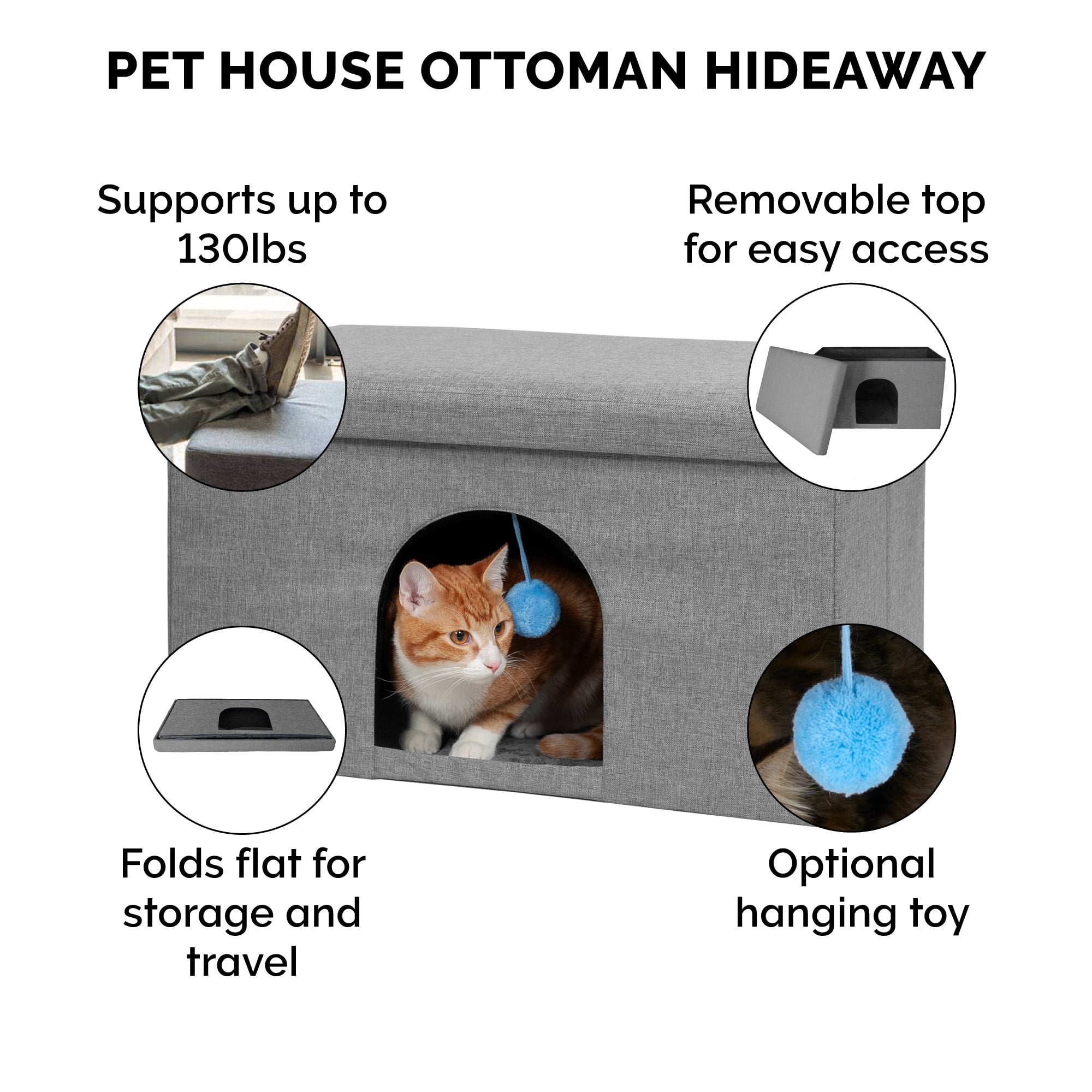 FurHaven Pet Products Large Pet House Ottoman for Dogs & Cats - Stormy Gray