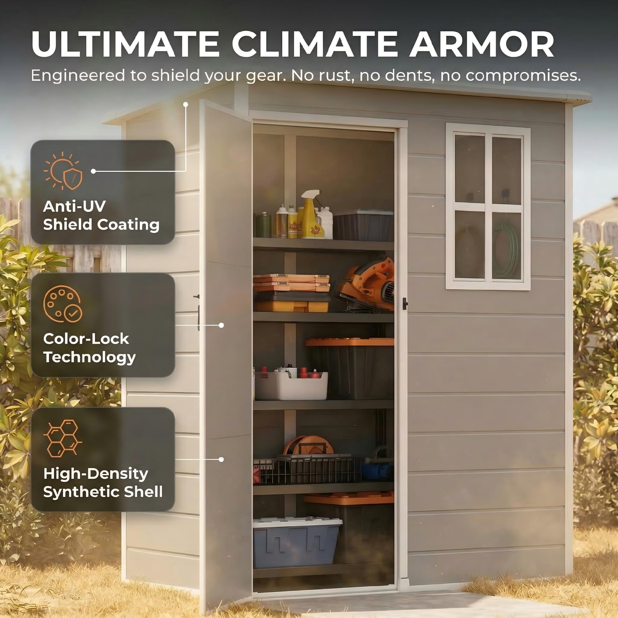 5 x 3 ft Resin Outdoor Storage Shed, Lofka Plastic Storage Shed, Heavy Duty Floors, Colorfast, Double Lockable Doors for Garden and Backyard