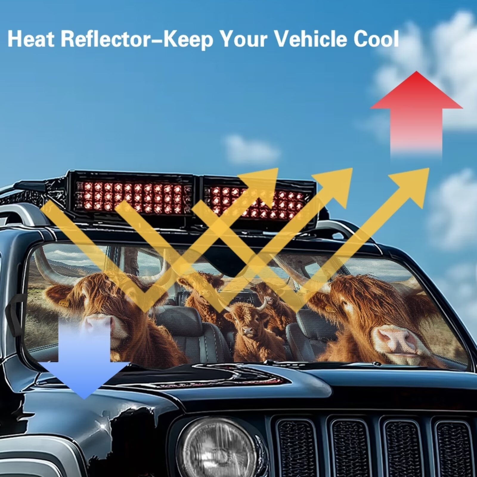 HUIACONG Brown Cow Windshield Sun Shade for 2007-2023 Wrangler Rubicon Sahara TJ JK JKU 2 & 4 Door-Blocks UV Rays Sun Visor Protector,Car Sun Shade Keep Your Vehicle Cool