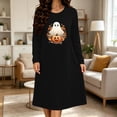 thumbnail image 2 of Edvintorg Night Shirts for Women Lightweight Sleep Dress Halloween Printed Sleepshirts Crew Neck Long Sleeve Loungewear Plus Size Black XXL, 2 of 6