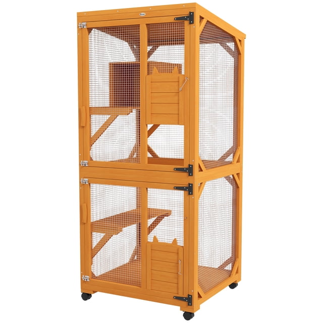 CoSoTower Catio Extérieur, Design Surélevé, avec Roues, Boîte de Repos, Résistant à l'Eau, Multi-Plateaux, Orange