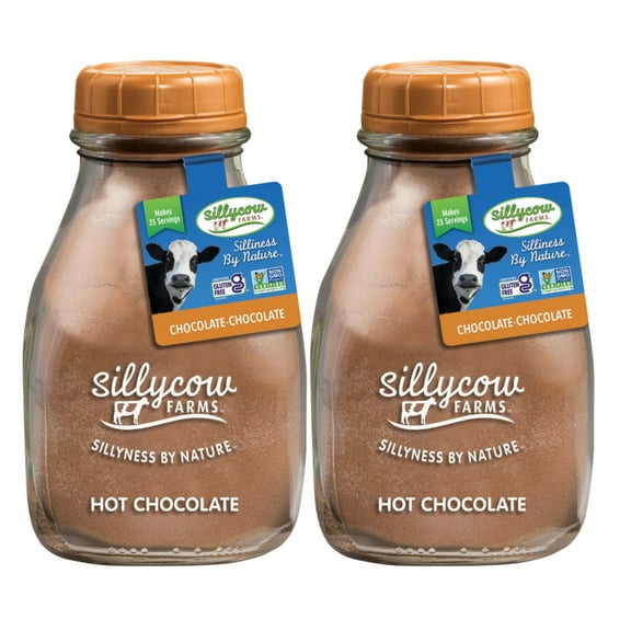 Sillycow Farms Hot Chocolate Mix Flavor | Rich Hot Cocoa Delight | Gluten-Free, Non-GMO, Dairy-Free | Nut-Free Certified Quality Cocoa Powder Blend | 16.9 Oz Reusable Glass Bottle - Pack of 2