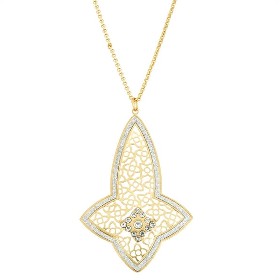 X & O 14KT Gold Plated Filigree Cross Drop Necklace with Crystal