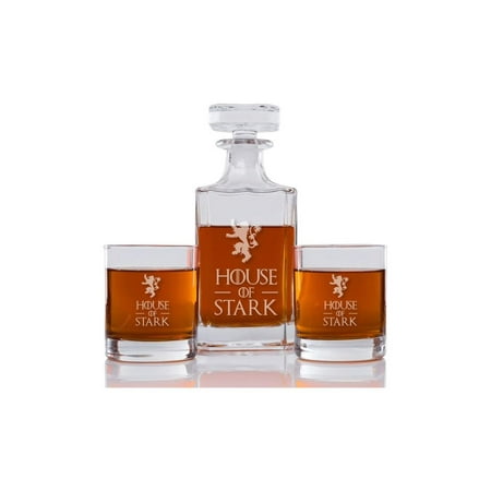 

House of Stark Engraved Decanter and Rocks Glasses Set of 3