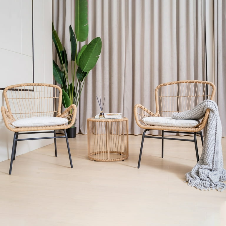 Balcony Furniture 3 Piece Patio Set Outdoor Wicker Chairs with