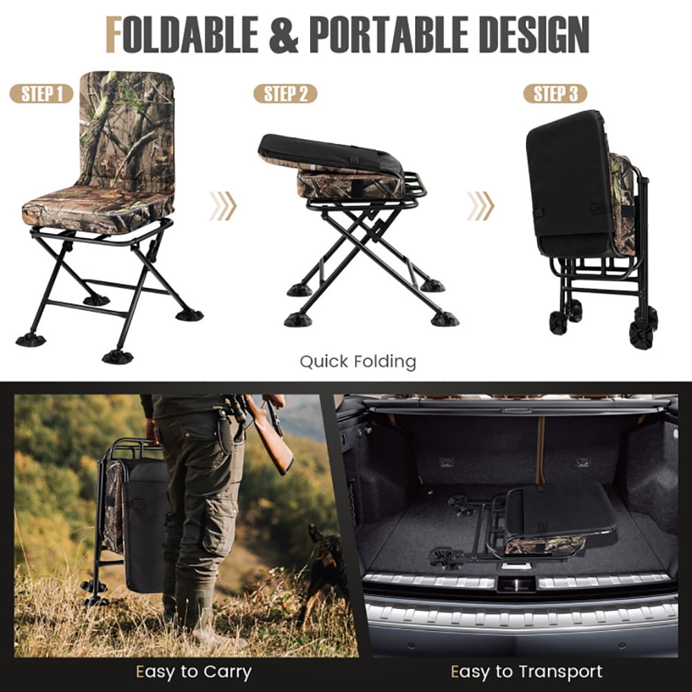 Aimee Lii Swivel Folding Chair with Backrest and Padded Cushion, Portable Chairs for Adults, Comfy Outdoor Chair, Camouflage