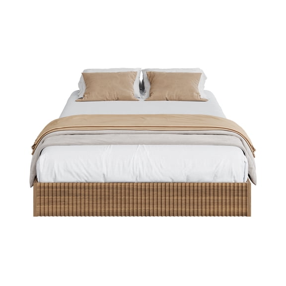 Minimalist Fluted Wood Platform Bed Frame – Low Profile, Noise-Free, Easy Assembly, No Box Spring Needed – Twin Size, Walnut Color (AAE35-13A)