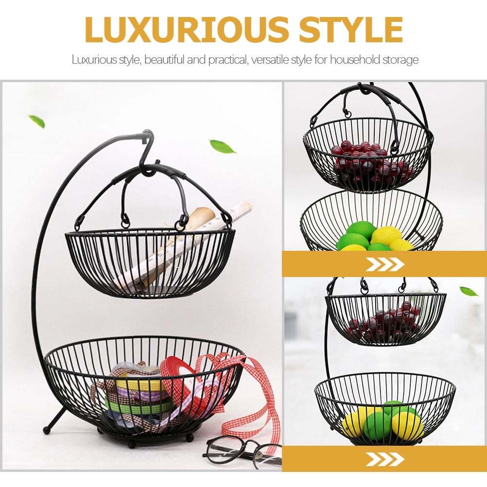 FRCOLOR  Storage Basket Fruit Bowl Divided Serving Tray with Lid Modern Black