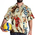 thumbnail image 4 of Football Men's Short Sleeve Button Down Poplin Hawaiian Shirt for Summer Beach, Casual Printed Unisex Style, 4 of 6