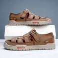 thumbnail image 4 of Men's Stylish Leather Hollow Flat Sandals Closed Toe Hook Loop Head Soft Bottom Wading Sandals Summer Beach Anti-Slip Sandal for Leisure Work Driving,Brown 39(US-7), 4 of 5