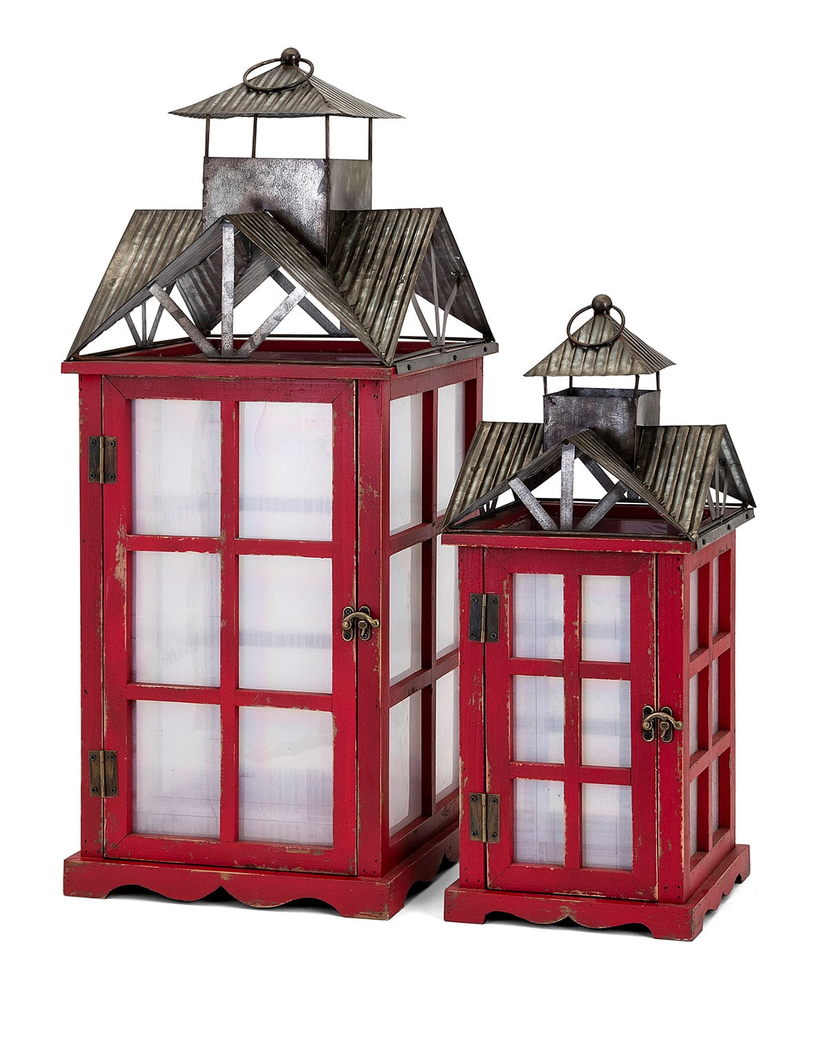 Homestead Christmas Red Barn Lanterns Set of 2