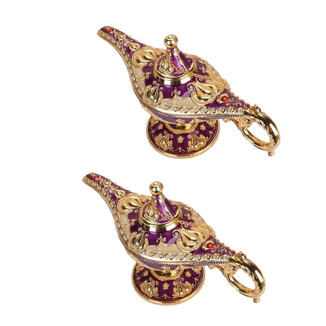 2x Retro Metal Fairy Tale Aladdin Genie Home Tetera Lámpara de Aceite Decoración Clásica Macarena Lámpara clásica de Aladino