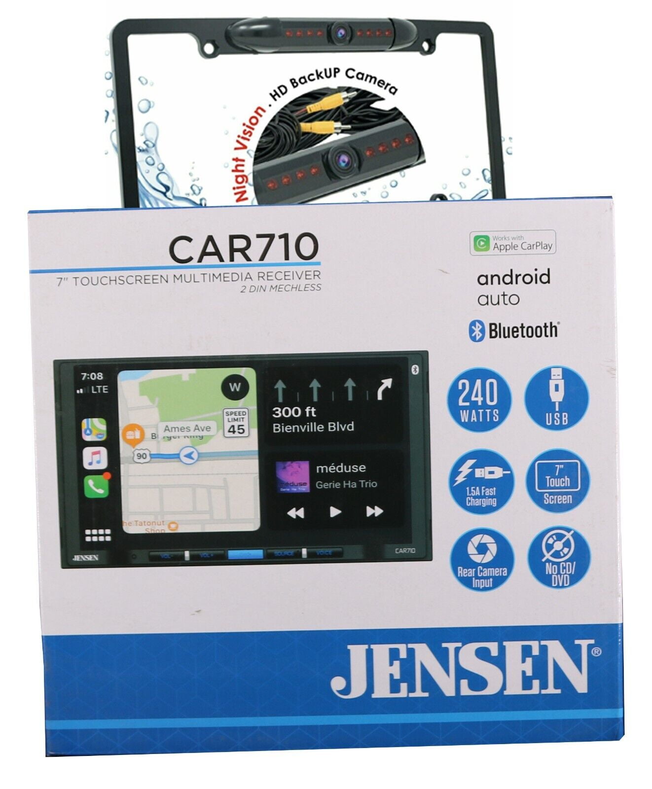 Jensen CAR710 7" Multimedia Receiver w/CarPlay Android Auto + Rear View