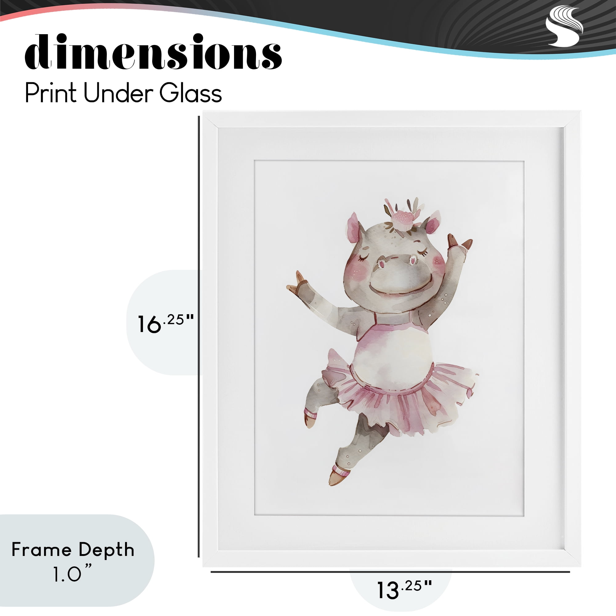 Stupell Industries Ballerina Hippo in Tutu White Framed Print Under Glass, design by LSR Design Studio