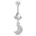 thumbnail image 2 of Stainless Steel Midnight Crescent Moon Cubic Zirconia Charm Dangle Belly Button Navel Ring, 2 of 2
