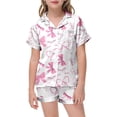 thumbnail image 4 of Pyjama Imprimé Nœud pour Filles Manches Courtes Bouton Haut Shorts Ensemble de Pyjama Maison, 4 of 4