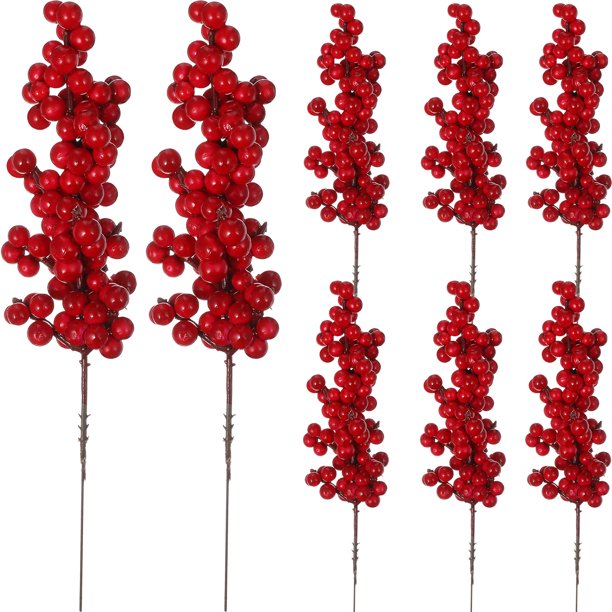 8 piezas de bayas de Navidad tallo de bayas falsas selecciones delicadas fiesta de bayas selección floral