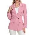 thumbnail image 2 of Smsaxvxz Blazers for Women Fashion Solid Double Breasted Suit Jacket Office Lady Casual Long Sleeve Blazer Suits Pink L, 2 of 9