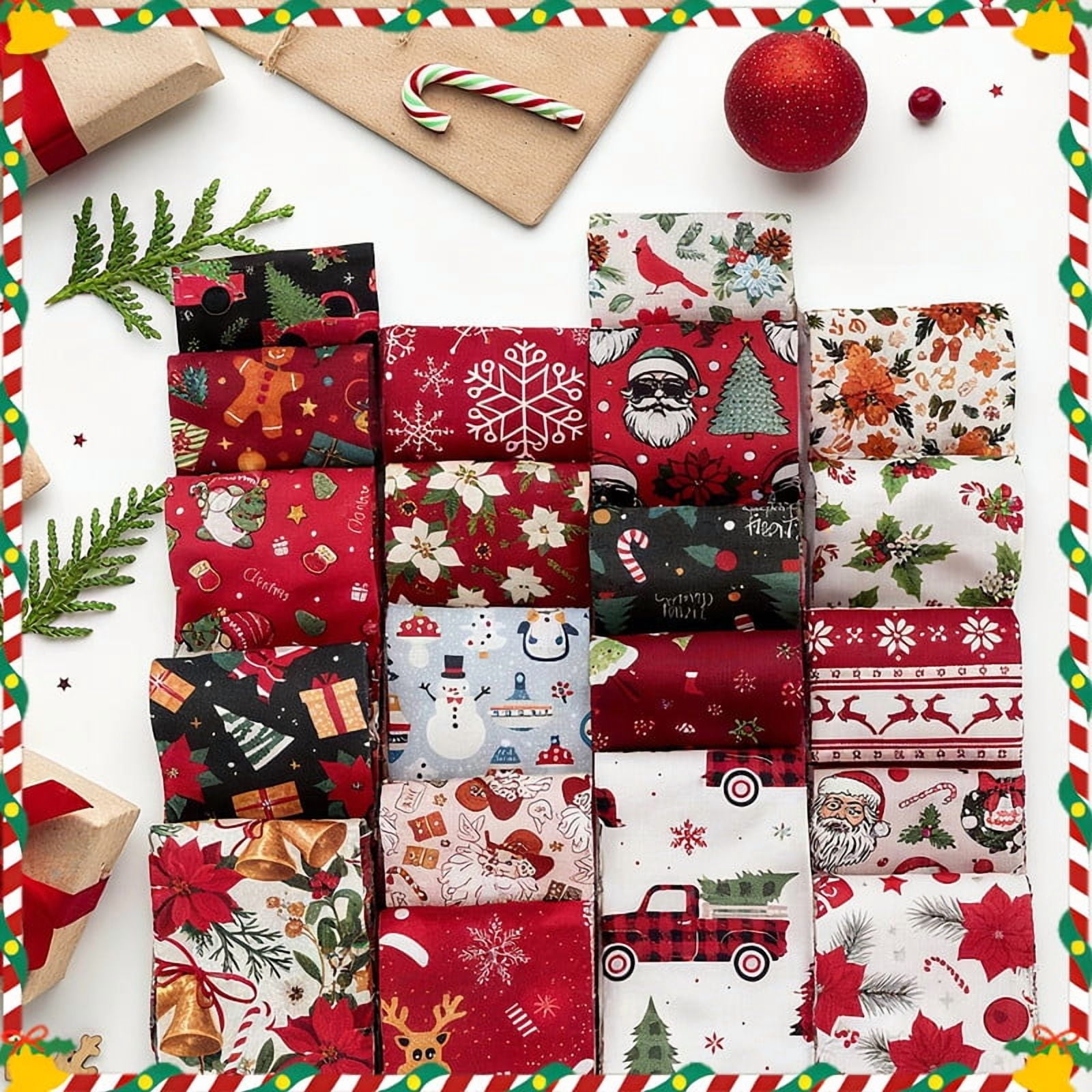 40PCS Jelly Roll Fabric, 2.5x39 Inches (6.5x100 cm) Christmas Cotton Fabric Bundle Patchwork Floral Fabric Sewing Quilting Bundles Assorted Pattern Cloth for DIY Scrapbook Craft Making (Christmas)