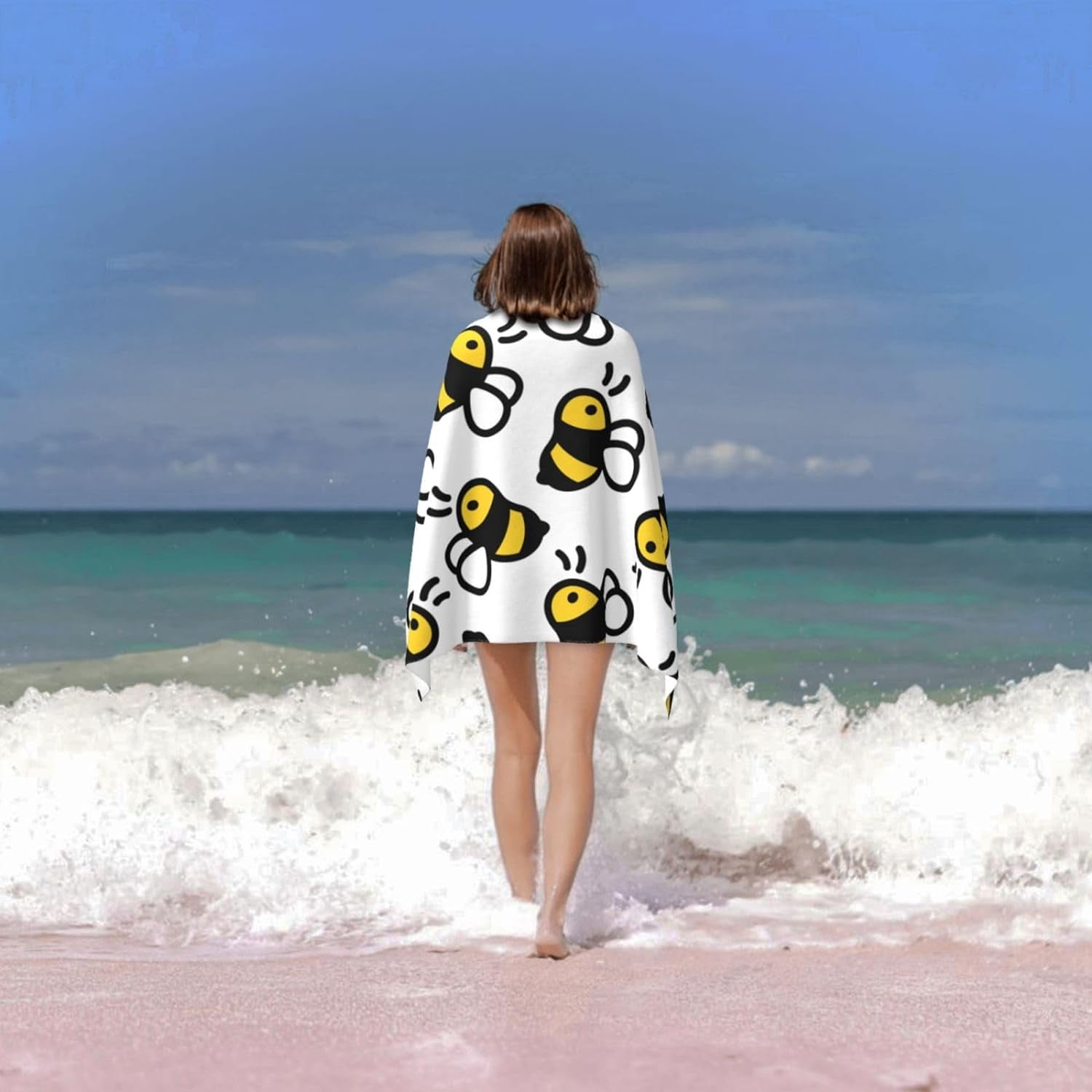 Honey Bee Large Beach Towel - Plush Thick Cotton Pool Towel, Adult Beach Towels