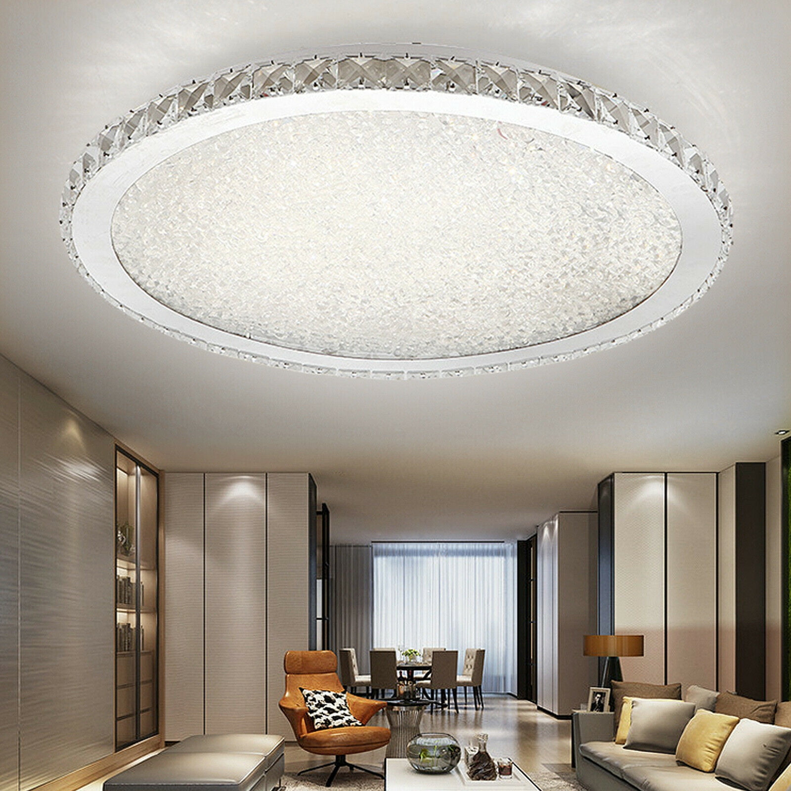 16'' Crystal Round LED Flush Mount Ceiling Light Luxury Modern Indoor ...