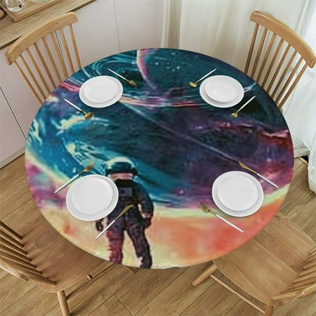 

BCIIG Space Planet Round Table Cover Stain Resistant Washable Indoor Outdoor Tablecloth Kitchen Dining Wedding Parties 100% Polyester Tablecloths 46 -50