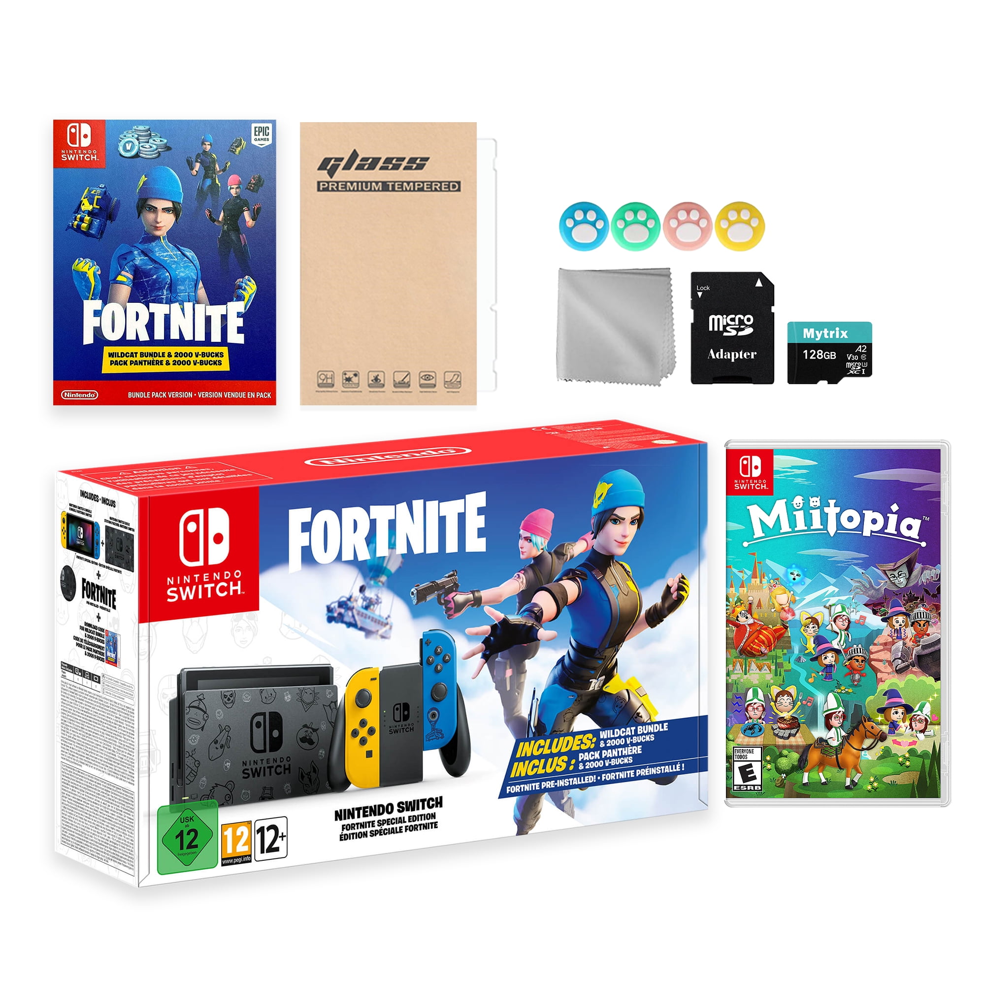 Nintendo Switch Fortnite Wildcat Limited Console Set Epic Wildcat Outfits 00 V Bucks Bundle With Miitopia And Mytrix Accessories Walmart Com