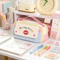 thumbnail image 4 of Color Block Pencil Case with Handle, Large Capacity Multi-Layer Portable Polyester Stationery Pouch for Sch-ool Office, 4 of 7