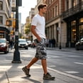 thumbnail image 6 of TQWQT Mens Camo Cargo Shorts Elastic Waist Drawstring 3/4 Capri Shorts Loose Fit Below Knee Lightweight Casual Summer Outdoor Hiking Shorts with Pockets Gray XL, 6 of 7