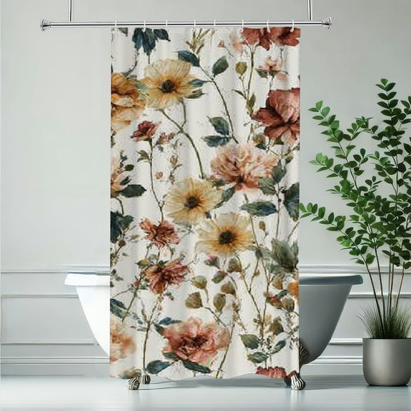 RKSupls Christmas Shower Curtain, Rustic Floral Shower Curtain with Hooks for Christmas Home Bathroom Decor Washable Curtains, 36x72 in