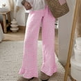 thumbnail image 3 of XFLWAM Women's Y2K Gingham Pants Wide Leg Elastic Waist Ruffle Hem Pants Casual Loose Cute Lounge Trousers Pink M, 3 of 7