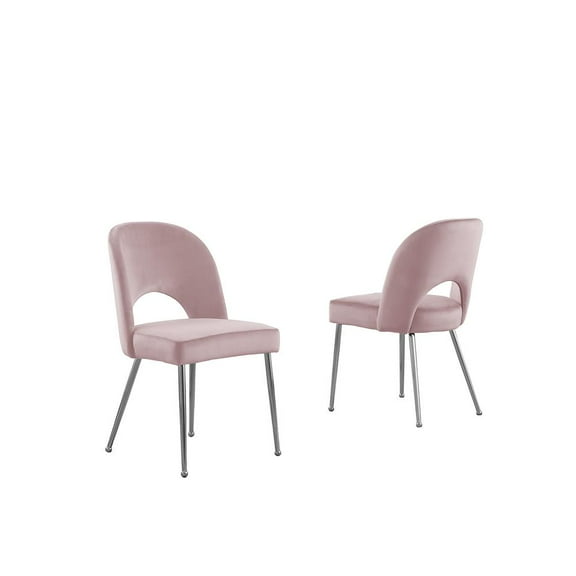 Contemporary Pink Velvet Side Chairs with Silver Chrome Base (Set of 2)