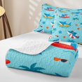thumbnail image 4 of Manfei Cartoon Surf Shark Quilt King, Tropical Beach King Coverlet Set, Sky Blue, 3 Pieces, 1 Bedspread and 2 Pillowcases, 4 of 7