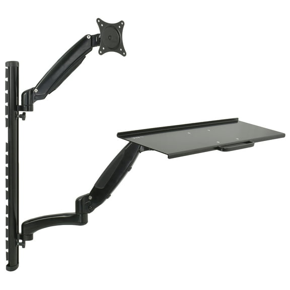VIVO Black Sit-Stand Wall Mount Counterbalance Monitor Keyboard Workstation