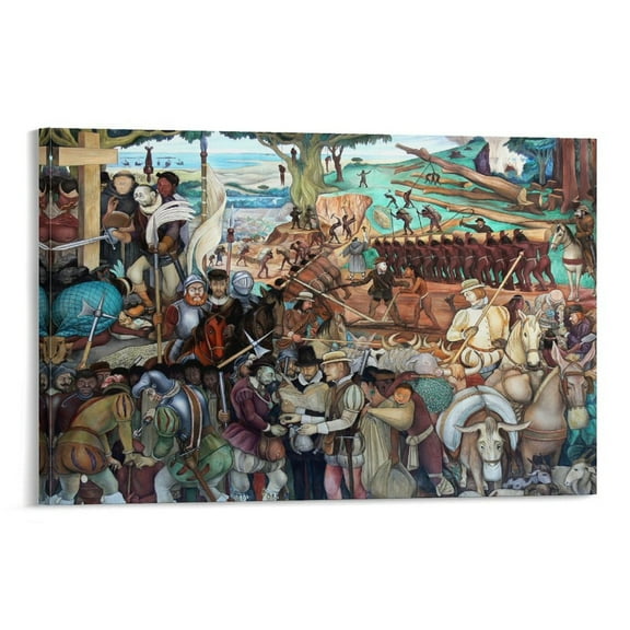 Diego Rivera 《Spanish Conquistadores》 Wall Art Prints Canvas Poster Picture Print Wall Art Poster Painting Canvas Posters Artworks Gift Room Aesthetic 08x12inch(20x30cm)