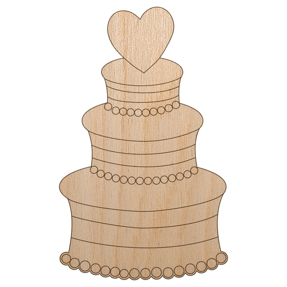 Wedding Cake with Heart Wood Shape Unfinished Piece Cutout Craft DIY Projects - 4.70 Inch Size - 1/8 Inch Thick