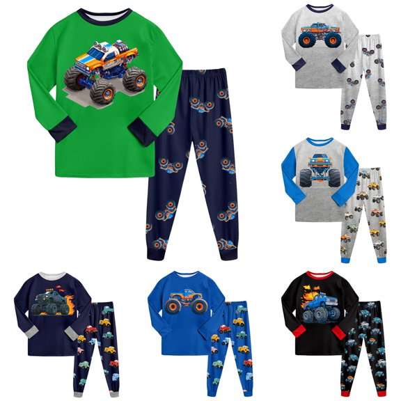 Gubotare Boys Planet Pajamas Sets 100% Cotton Pjs Toddler 2 Piece Long Sleeve Sleepwear Kids Clothes Sets Dinosaur Shirts Black,Size 9-10 Years