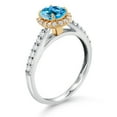 thumbnail image 3 of Gem Stone King 10K White Gold Swiss Blue Topaz Lab Grown Diamond Halo Engagement Ring for Women (1.31 Cttw, Oval 7X5MM, Gemstone November Birthstone, Size 7), 3 of 4
